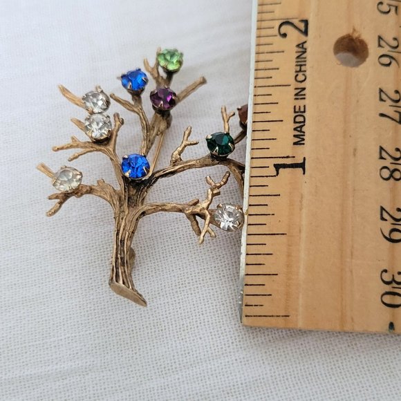 Sterling Gold Vermeil Tree of Life Brooch Pin Crystal Accents Vintage 1960s - Picture 9 of 10